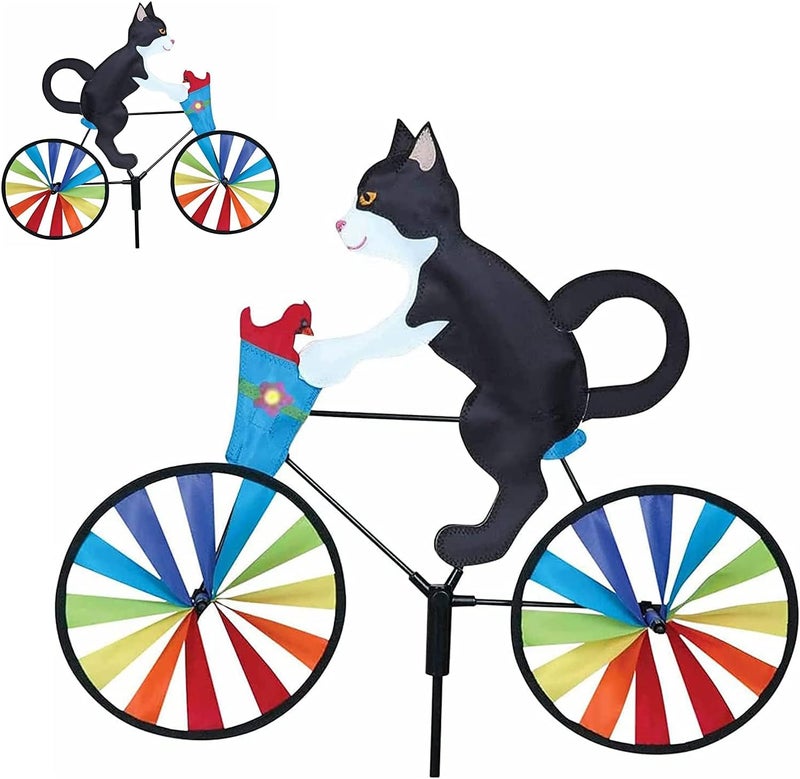 woobles Animal Bike Wind Spinner Decor, 3D Animal on Bike Windmill Wind Spinner Garden Lawn Yard Decor, Cat Dog On Bike Windmill Wind Spinner, Wind Spinners for Yard and Garden (Black Cat) - Image 1